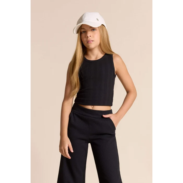 Defacto Z7815A6BK81 Siyah Bisiklet Yaka Basic Düz Atlet Kız Çocuk