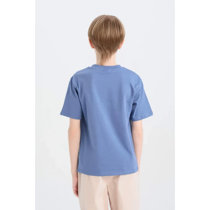 Defacto D9259A8IN34 İndigo Bisiklet Yaka Baskılı Kısa Kollu Tişört Erkek Çocuk