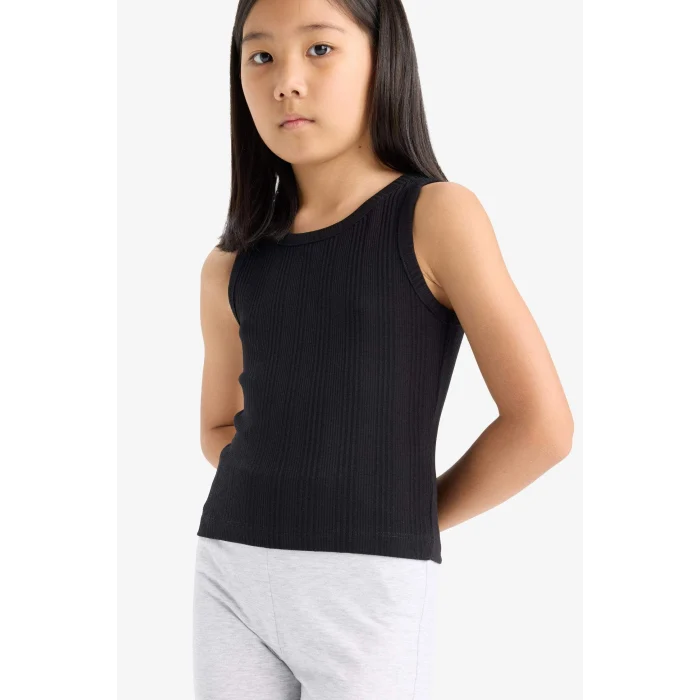 Defacto Z7815A6BK81 Siyah Bisiklet Yaka Basic Düz Atlet Kız Çocuk