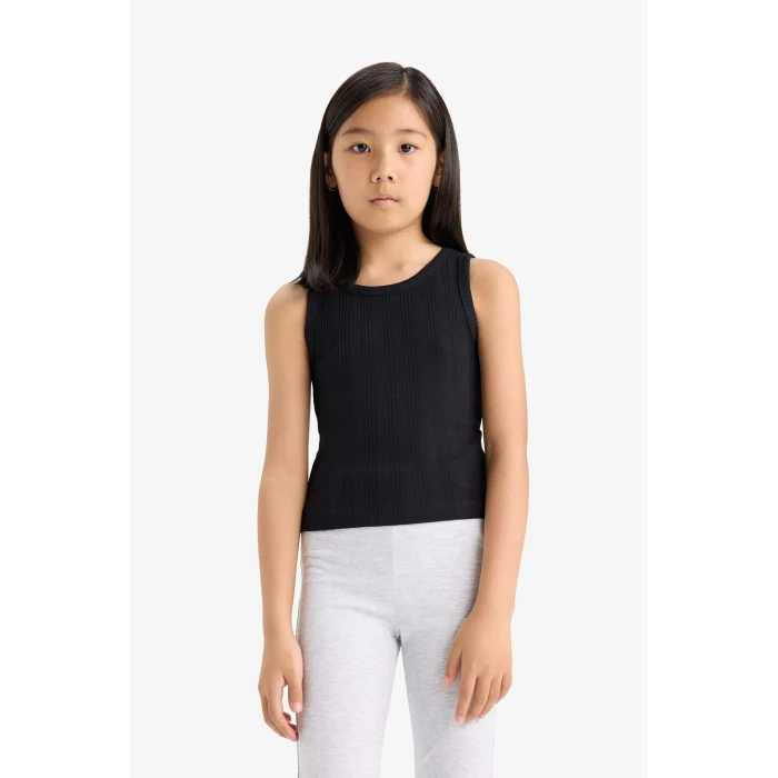 Defacto Z7815A6BK81 Siyah Bisiklet Yaka Basic Düz Atlet Kız Çocuk