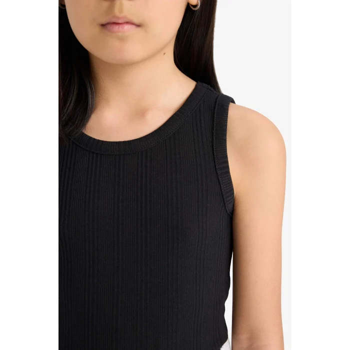 Defacto Z7815A6BK81 Siyah Bisiklet Yaka Basic Düz Atlet Kız Çocuk