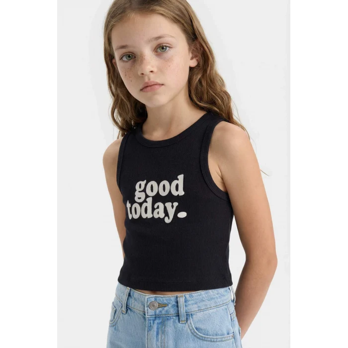 Defacto C4717A8NV263 Lacivert Bisiklet Yaka Baskılı Crop Atlet Kız Çocuk