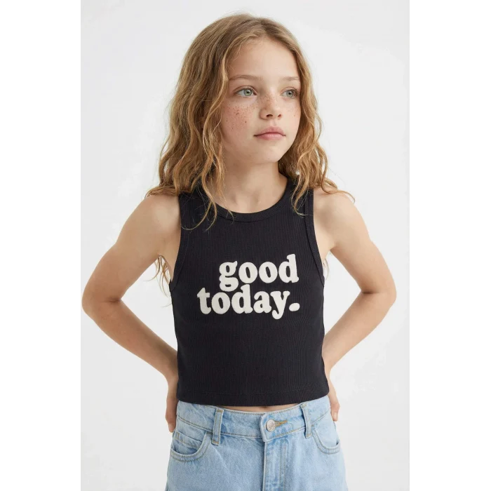 Defacto C4717A8NV263 Lacivert Bisiklet Yaka Baskılı Crop Atlet Kız Çocuk