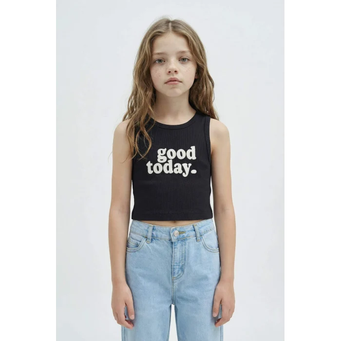 Defacto C4717A8NV263 Lacivert Bisiklet Yaka Baskılı Crop Atlet Kız Çocuk