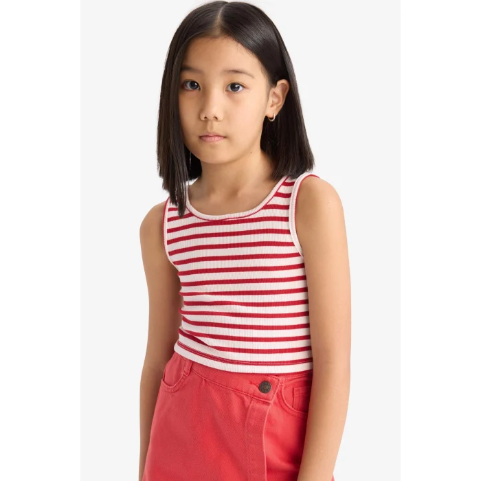 Defacto Z7814A6RD256 Kırmızı Bisiklet Yaka Çizgili Atlet Kız Çocuk