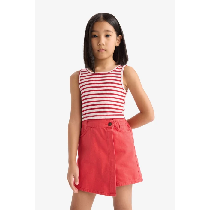 Defacto Z7814A6RD256 Kırmızı Bisiklet Yaka Çizgili Atlet Kız Çocuk
