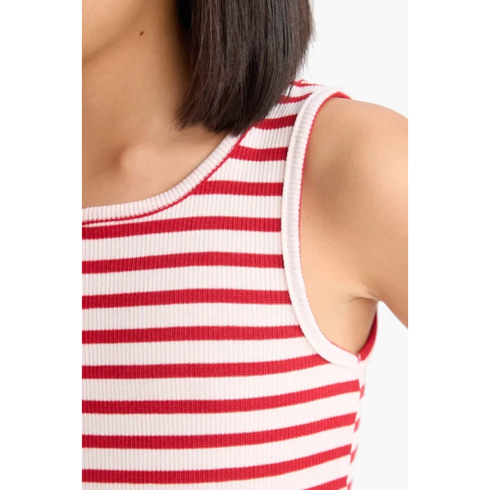 Defacto Z7814A6RD256 Kırmızı Bisiklet Yaka Çizgili Atlet Kız Çocuk