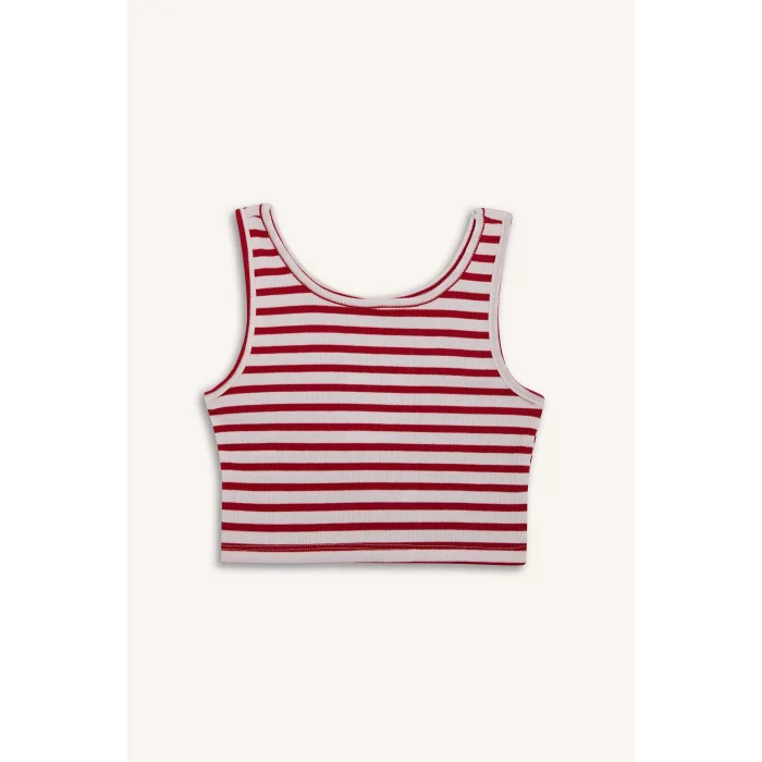 Defacto Z7814A6RD256 Kırmızı Bisiklet Yaka Çizgili Atlet Kız Çocuk