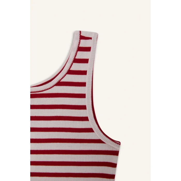 Defacto Z7814A6RD256 Kırmızı Bisiklet Yaka Çizgili Atlet Kız Çocuk