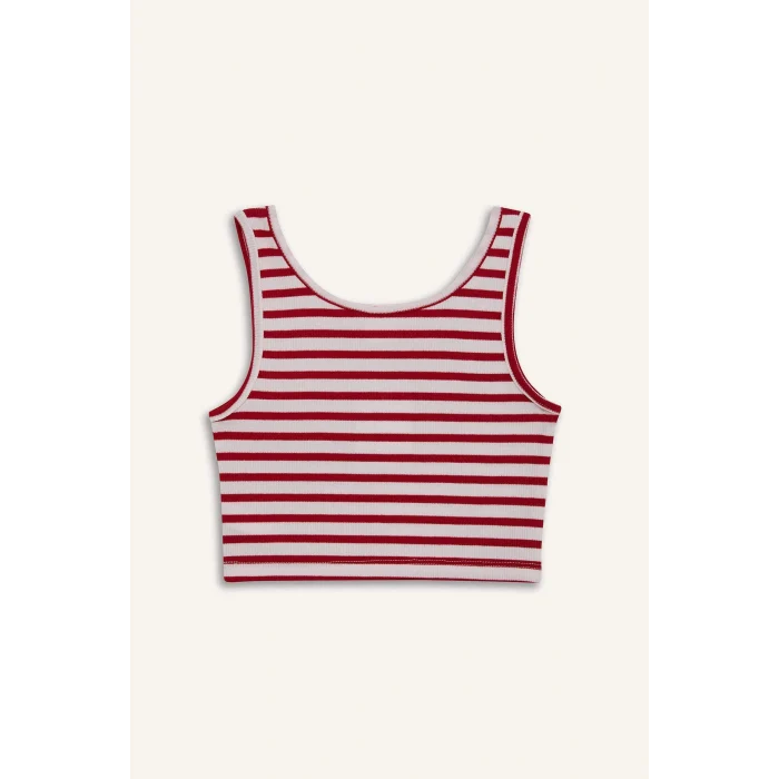 Defacto Z7814A6RD256 Kırmızı Bisiklet Yaka Çizgili Atlet Kız Çocuk