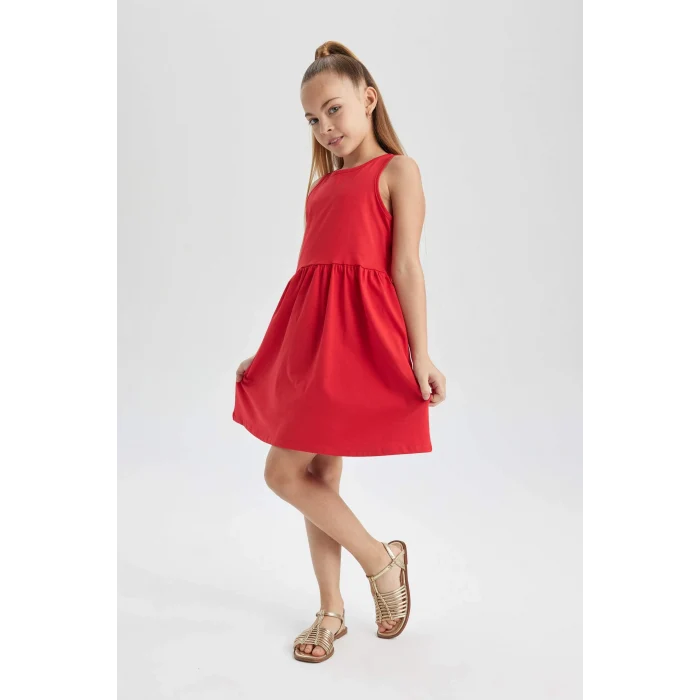 Defacto B4336A8RD135 Kırmızı Kız Çocuk Basic Düz Kolsuz Elbise