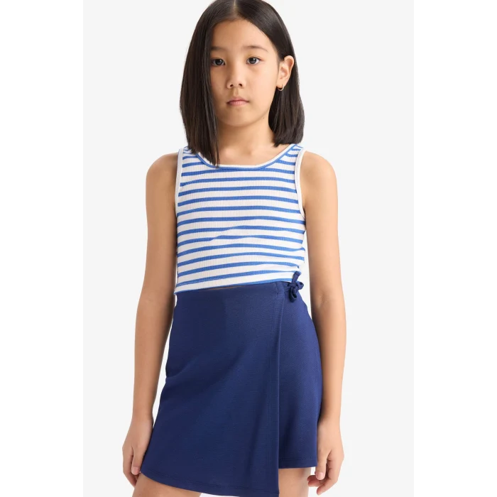 Defacto Z7814A6BE124 Mavi Bisiklet Yaka Çizgili Atlet Kız Çocuk