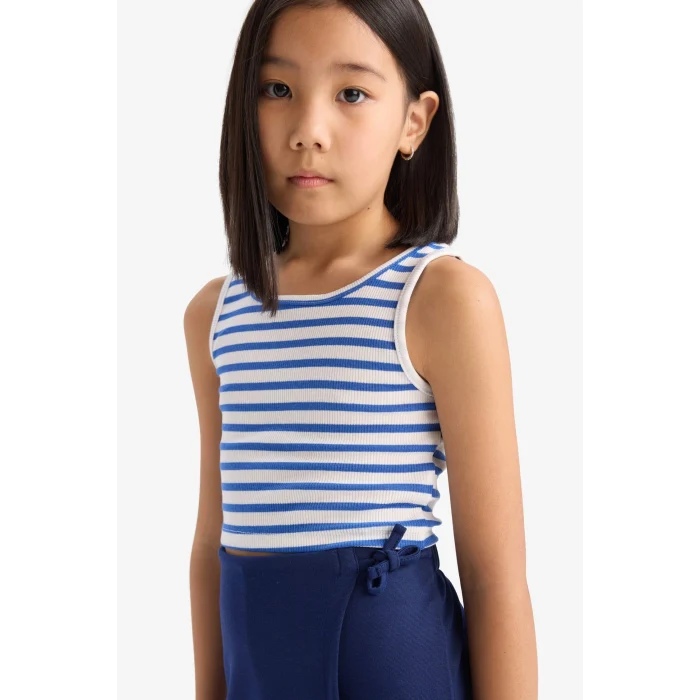 Defacto Z7814A6BE124 Mavi Bisiklet Yaka Çizgili Atlet Kız Çocuk