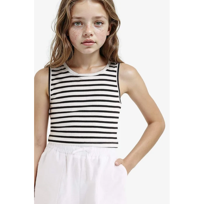 Defacto Z7814A6BK81 Siyah Bisiklet Yaka Çizgili Atlet Kız Çocuk