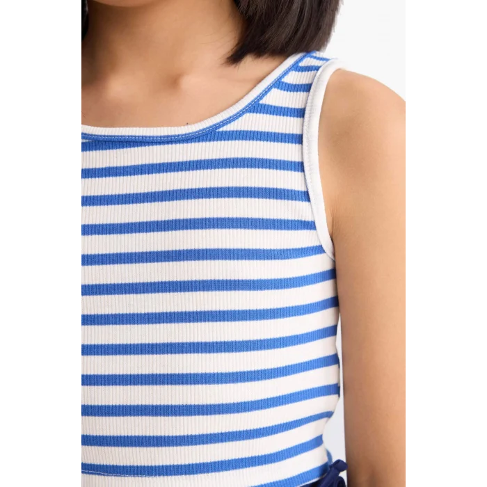 Defacto Z7814A6BE124 Mavi Bisiklet Yaka Çizgili Atlet Kız Çocuk