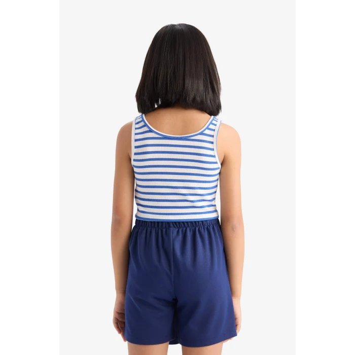 Defacto Z7814A6BE124 Mavi Bisiklet Yaka Çizgili Atlet Kız Çocuk
