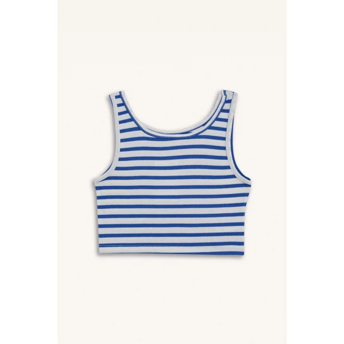 Defacto Z7814A6BE124 Mavi Bisiklet Yaka Çizgili Atlet Kız Çocuk