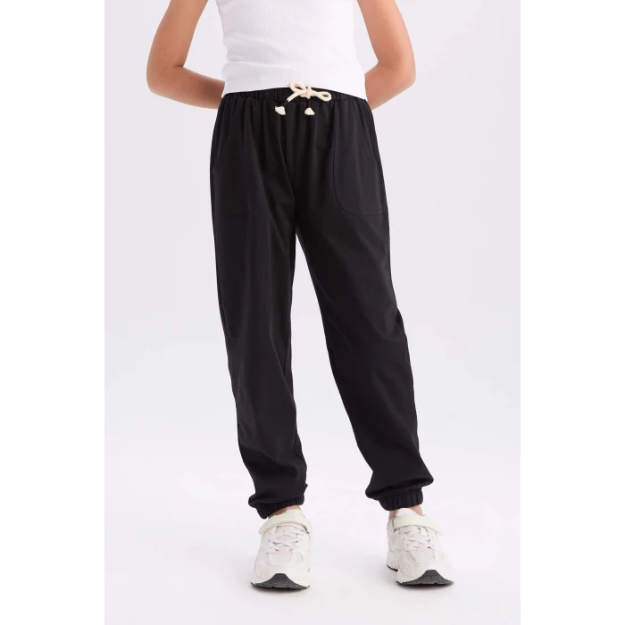 Defacto Z8779A6BK81 Siyah Beli Lastikli Cepli Jogger Eşofman Altı Kız Çocuk