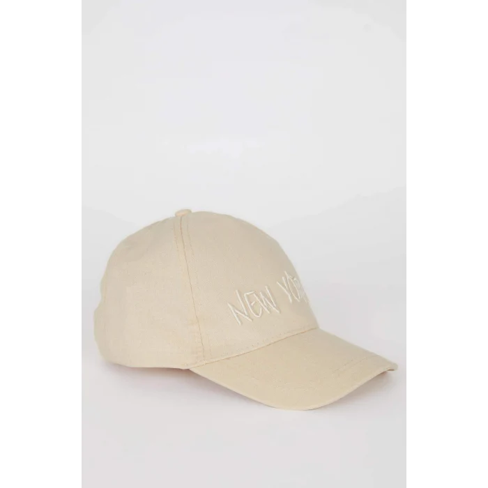 Defacto D8425A8BG286 Bej Nakışlı Keten Karışımlı Cap Şapka Kız Çocuk