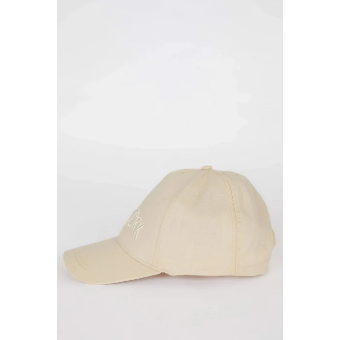 Defacto D8425A8BG286 Bej Nakışlı Keten Karışımlı Cap Şapka Kız Çocuk