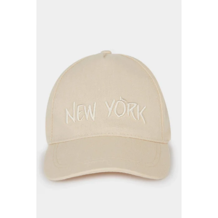 Defacto D8425A8BG286 Bej Nakışlı Keten Karışımlı Cap Şapka Kız Çocuk