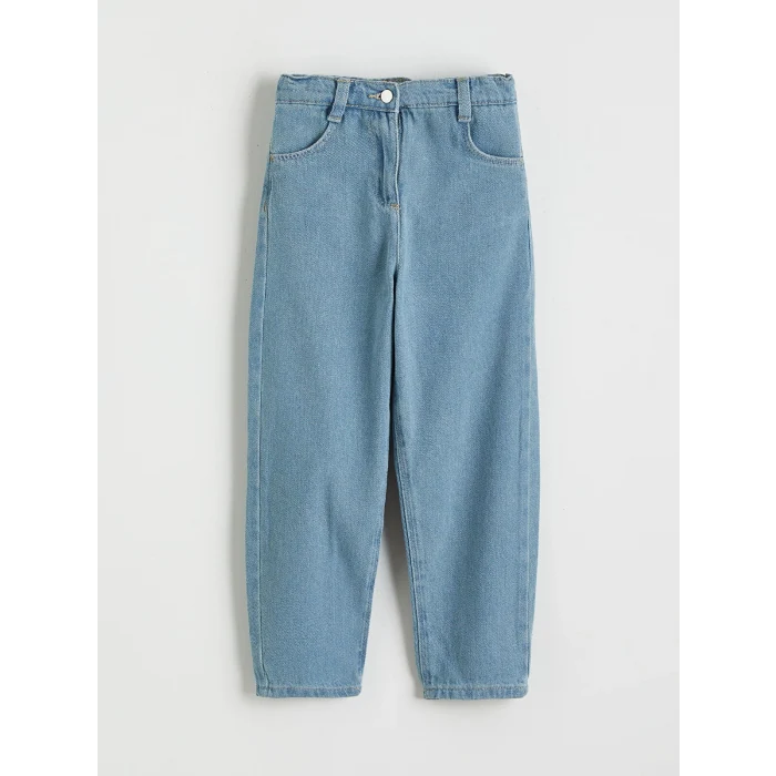 LCW Kids İndigo Beli Lastikli Mom Fit Kız Çocuk Jean Pantolon