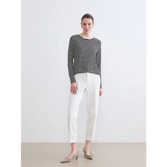 LCW Grace Siyah Bisiklet Yaka Çizgili Kadın Tişört