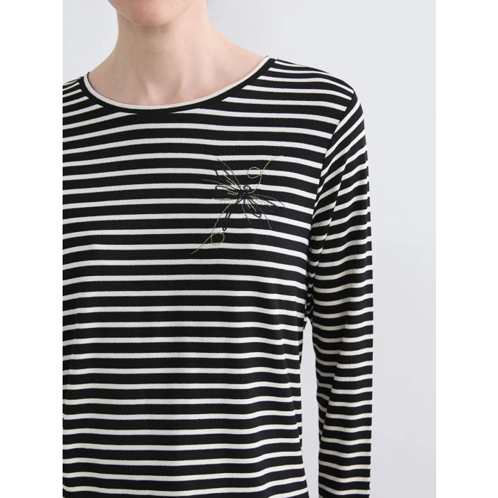 LCW Grace Siyah Bisiklet Yaka Çizgili Kadın Tişört