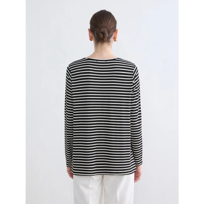 LCW Grace Siyah Bisiklet Yaka Çizgili Kadın Tişört