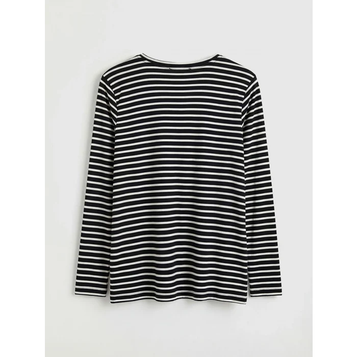 LCW Grace Siyah Bisiklet Yaka Çizgili Kadın Tişört