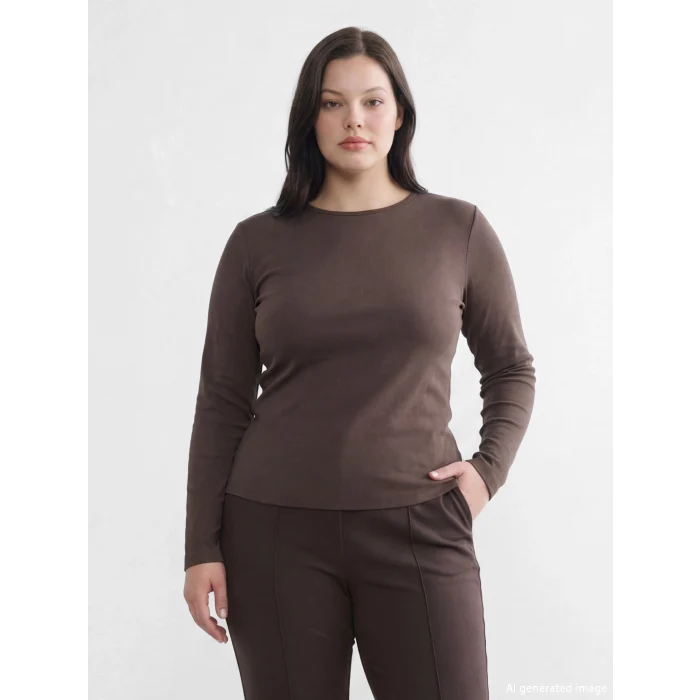 LCWAIKIKI Basic Kahverengi Bisiklet Yaka Kadın Body