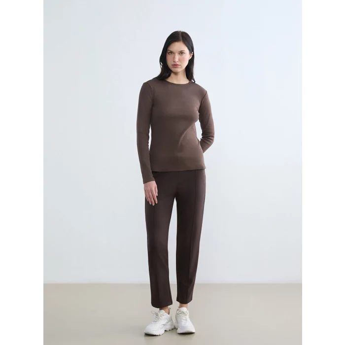 LCWAIKIKI Basic Kahverengi Bisiklet Yaka Kadın Body