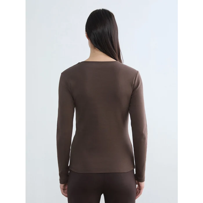 LCWAIKIKI Basic Kahverengi Bisiklet Yaka Kadın Body