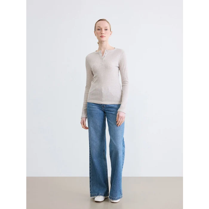 LCWAIKIKI Classic Bej Bisiklet Yaka Fitilli Kadın Body