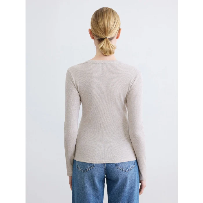 LCWAIKIKI Classic Bej Bisiklet Yaka Fitilli Kadın Body