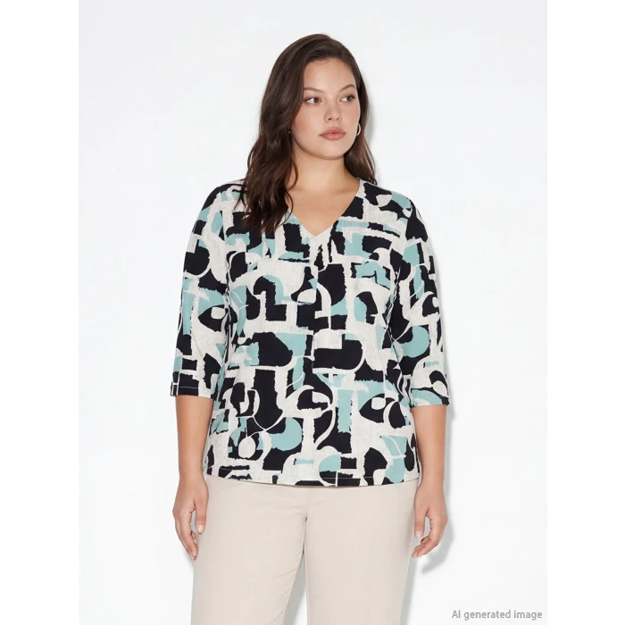 LCW Grace Siyah V Yaka Desenli Bluz