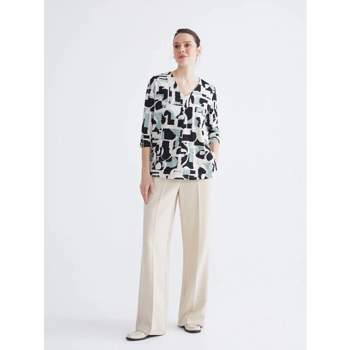 LCW Grace Siyah V Yaka Desenli Bluz