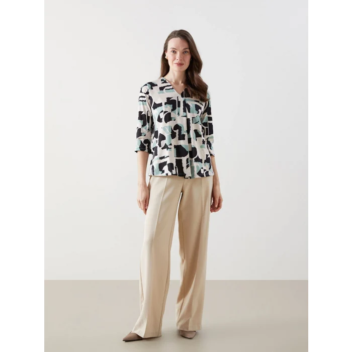 LCW Grace Siyah V Yaka Desenli Bluz