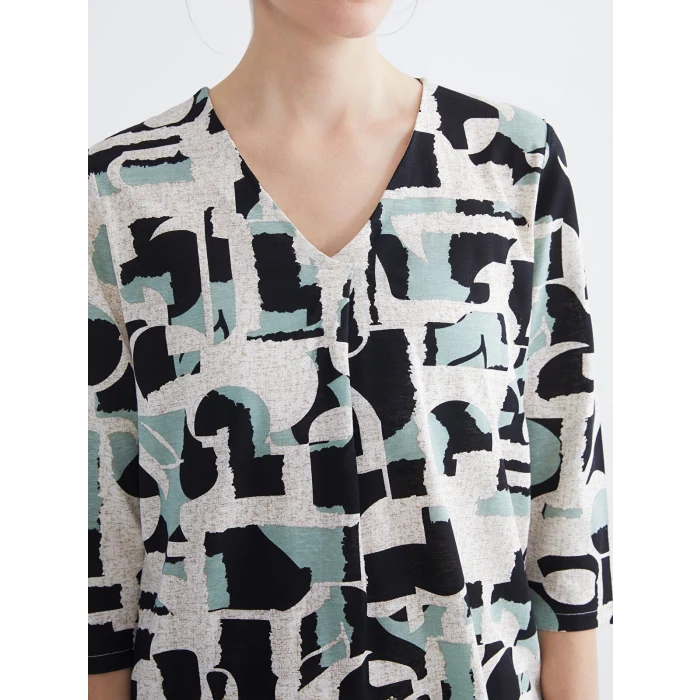 LCW Grace Siyah V Yaka Desenli Bluz