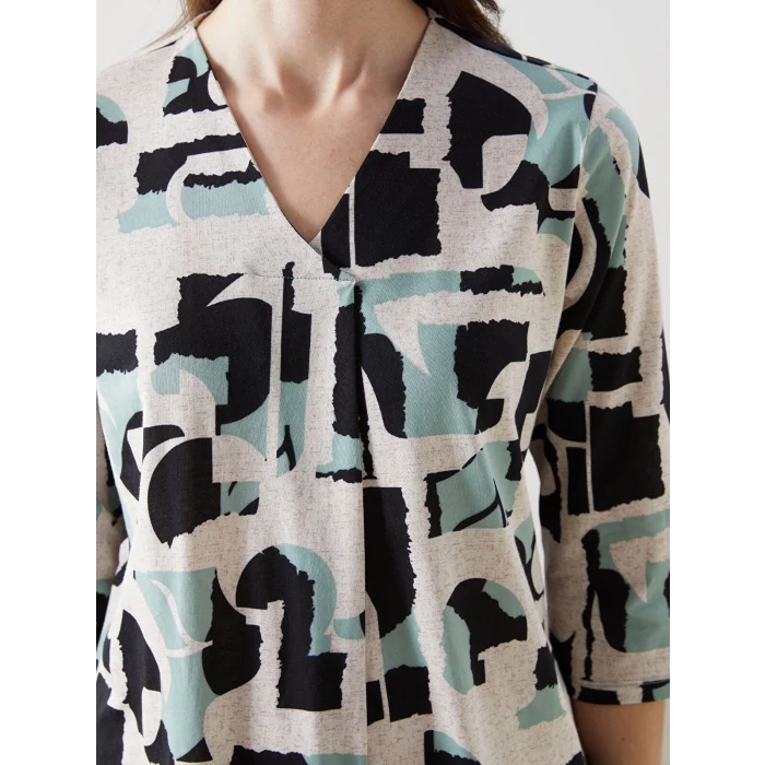 LCW Grace Siyah V Yaka Desenli Bluz