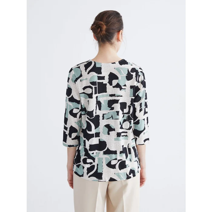 LCW Grace Siyah V Yaka Desenli Bluz