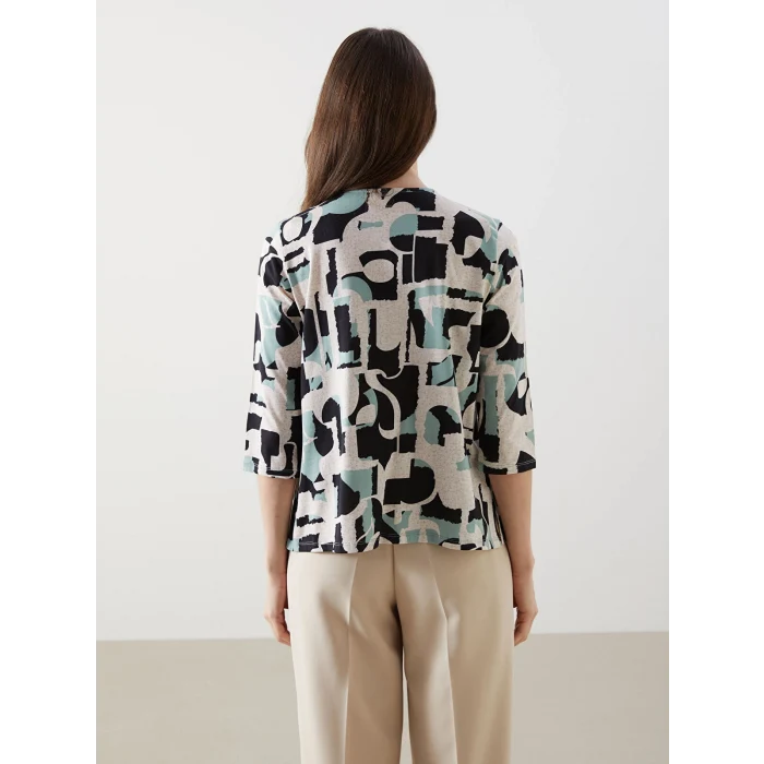 LCW Grace Siyah V Yaka Desenli Bluz