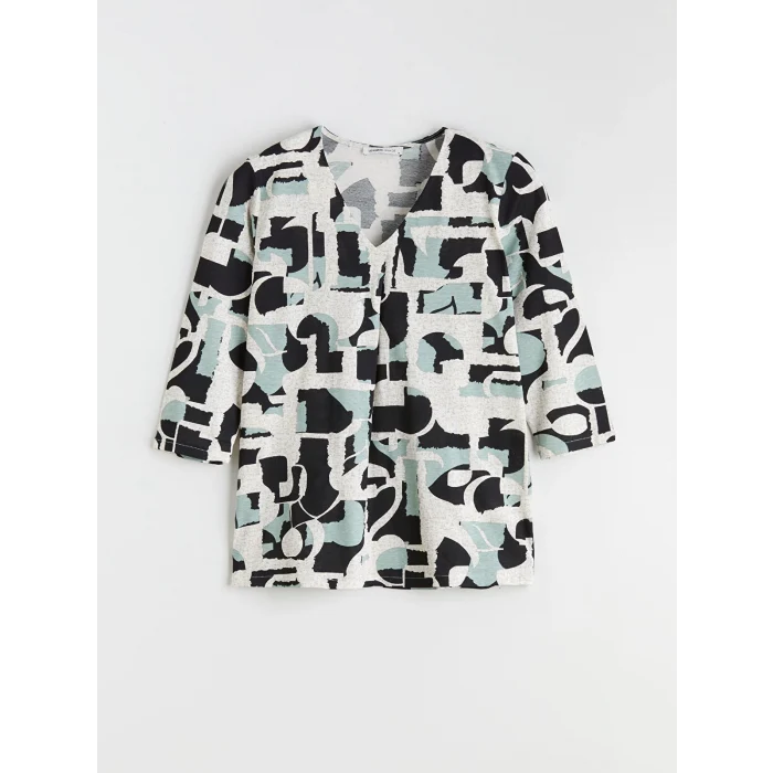 LCW Grace Siyah V Yaka Desenli Bluz