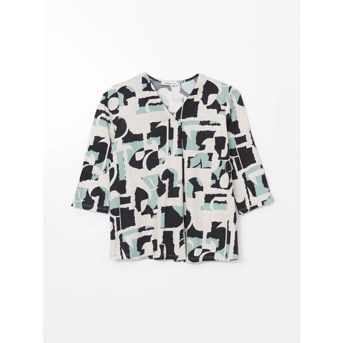 LCW Grace Siyah V Yaka Desenli Bluz