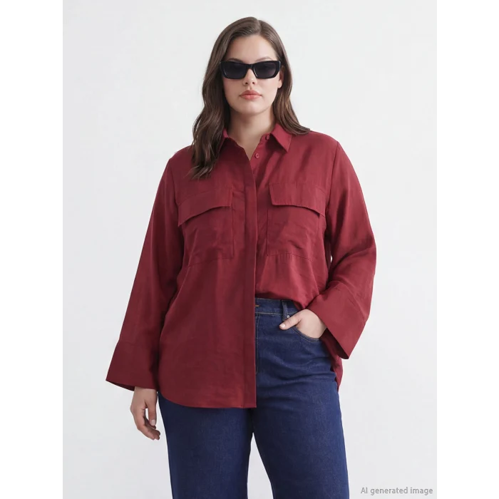 LCWAIKIKI Classic Bordo Oversize Kadın Gömlek