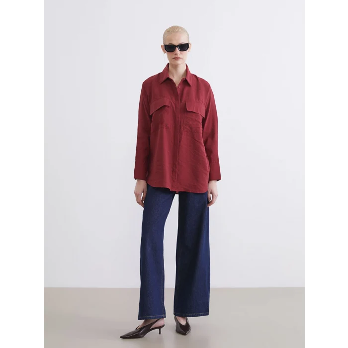 LCWAIKIKI Classic Bordo Oversize Kadın Gömlek