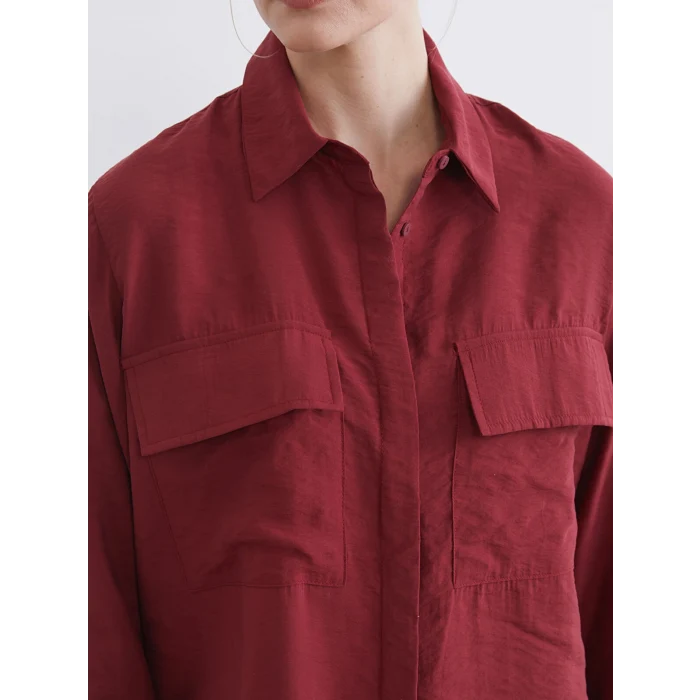 LCWAIKIKI Classic Bordo Oversize Kadın Gömlek