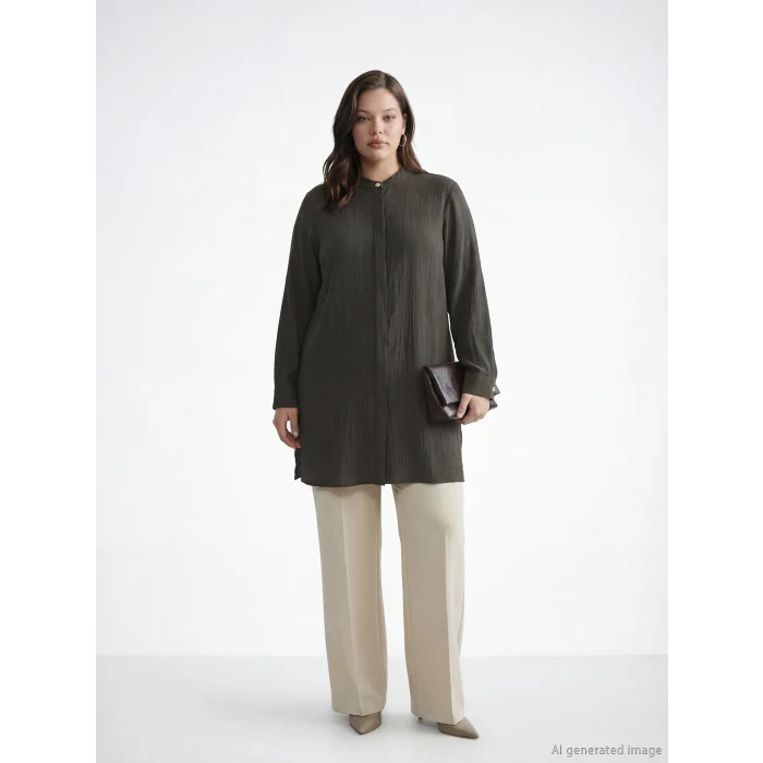 LCW Grace Haki Hakim Yaka Dokulu Kadın Gömlek Tunik