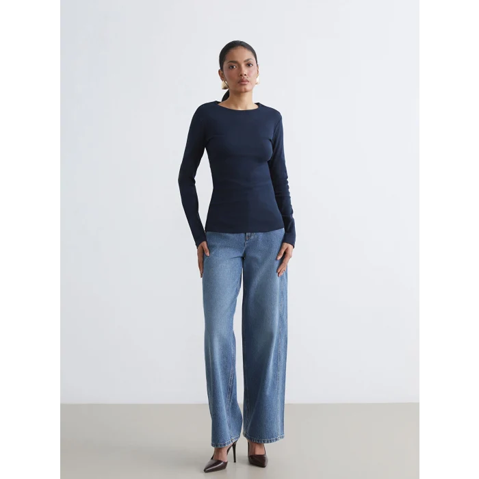 LCWAIKIKI Basic Lacivert Bisiklet Yaka Kadın Body