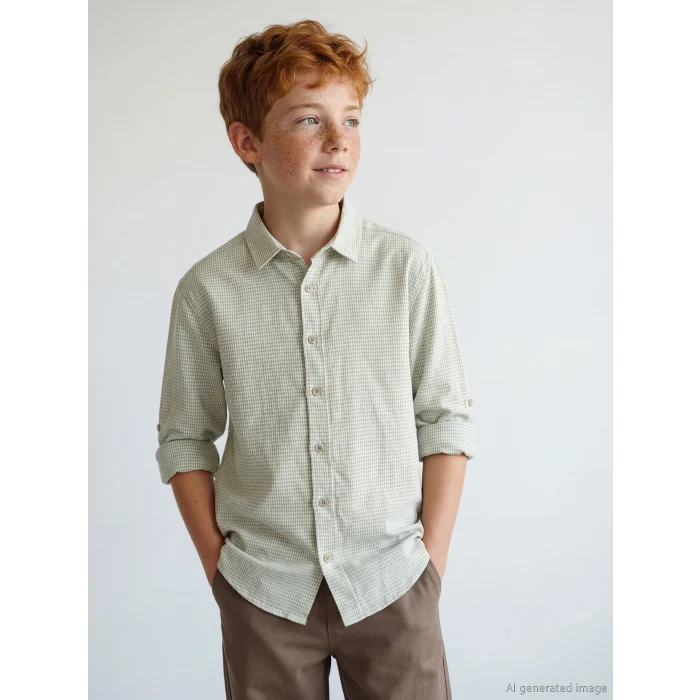LCW Kids Ekru Ekose Erkek Çocuk Gömlek